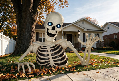Seasons 48" Halloween Giant Groundbreaker Skeleton with LED Light Moving Eyes, Creepy Sound Effect for Yard Porch Halloween Decoration