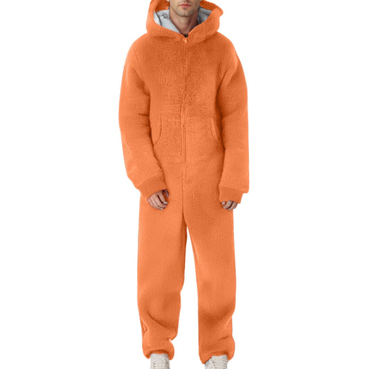 WMTBSRSW Fuzzy Fleece Onesie Family Pajamas Solid Hood Jumpsuit Flannel Comfy Matching Sleepwear Hooded One Piece Warm Loungewear Orange Dad