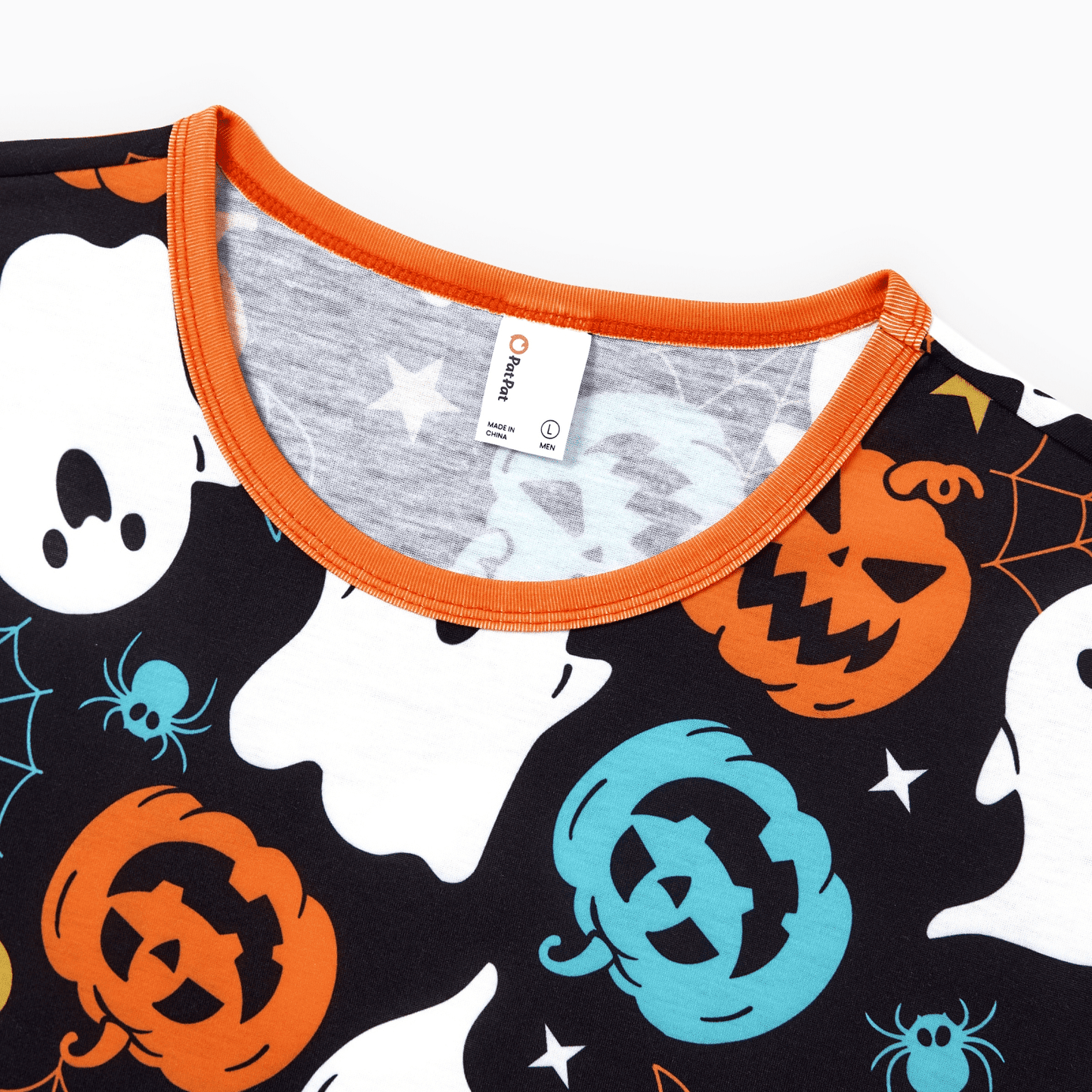 PatPat Halloween Pajamas Men 2 Piece Top & Pants Pjs Sets Family Matching Ghost and Pumpkin Allover Print Short Sleeve Sleepwear, Black, XL
