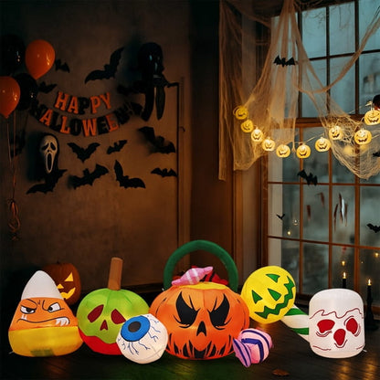 8FT Halloween Inflatable Pumpkin Ghost Scene, Waterproof Polyester, Quick Inflation with Stakes/Ropes for Yard/Garden/Indoor
