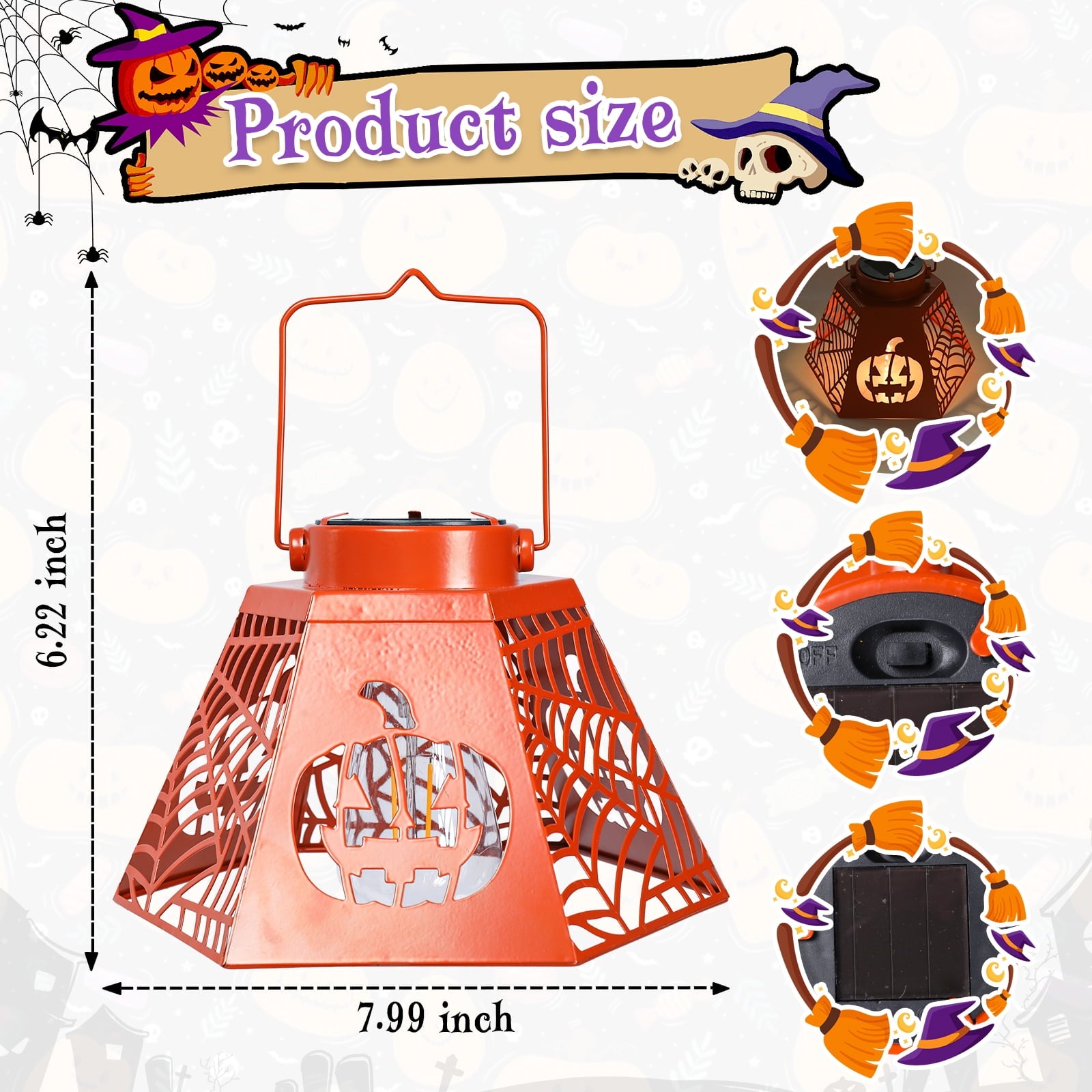 2PCS Halloween Pumpkin & Spider - Web Solar Lantern – Orange Metal Cutout Design with Jack - o'- Lantern Motifs, Solar - Powered LED Light for Garden, Patio & Festive Decor,2 PACK