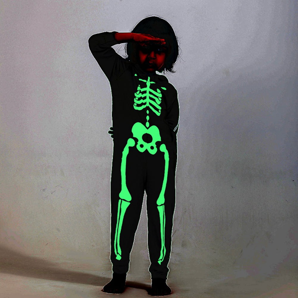 Uccdo Halloween Matching Family Pajamas Sets Glow In The Dark Hooded Skeleton Jumpsuits Holiday Pjs Sleepwear For Adult/Kid/Baby