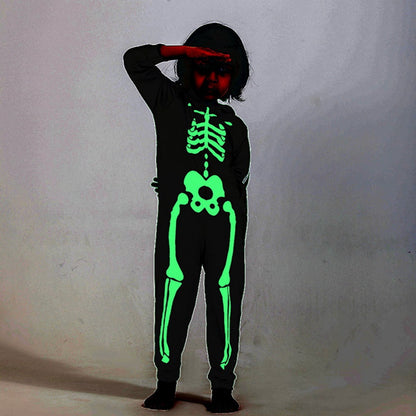 Uccdo Halloween Matching Family Pajamas Sets Glow In The Dark Hooded Skeleton Jumpsuits Holiday Pjs Sleepwear For Adult/Kid/Baby