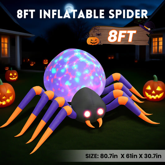 GVDV 8 FT Halloween Spider Inflatables Outdoor Decorations, Blow Up Yard Decoration with Built-in LED Lights for Holiday, Party, Yard, Garden