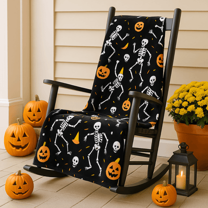 The Big One Plush Halloween Throw Blanket, Party Skeletons Design, Black Cozy 60" x 72"