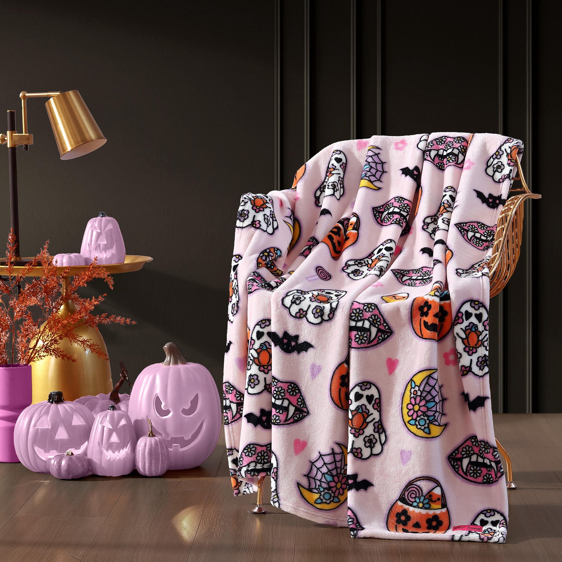 Betsey Johnson Retro Halloween - Pink 50" X 70" Throw Blanket