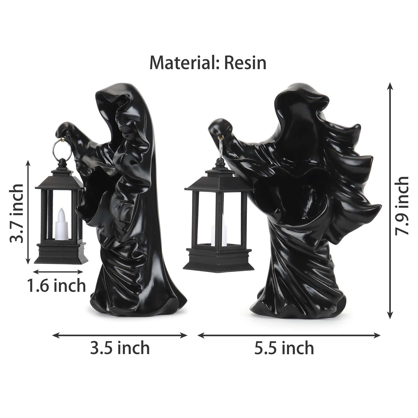 Gustave 2 Pack Halloween Hell Messenger Lantern Faceless Witch Resin Sculpture with LED Lantern Scary Ghost Statue Candle Light for Home Party Decoration "Black & White"