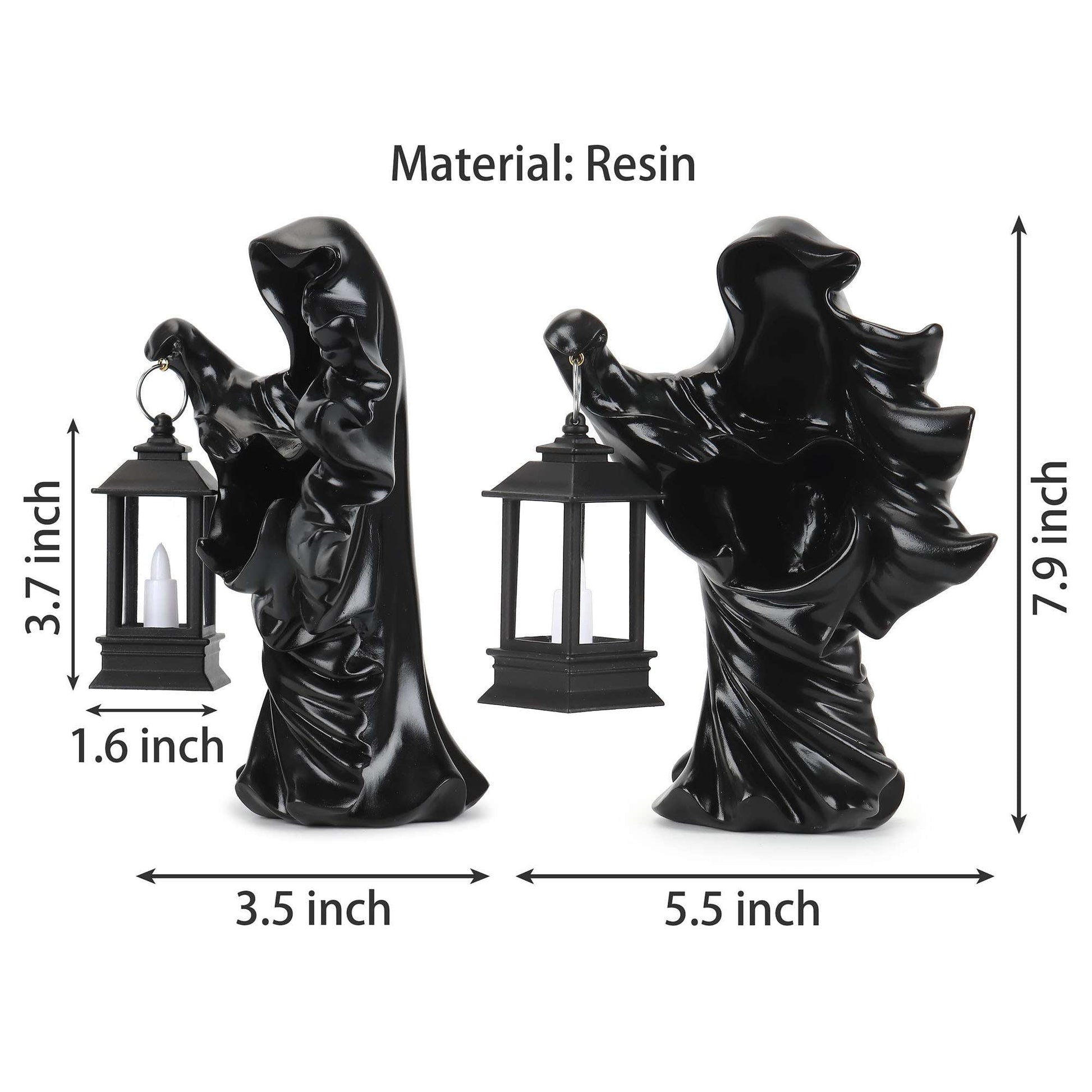 Gustave 2 Pack Halloween Hell Messenger Lantern Faceless Witch Resin Sculpture with LED Lantern Scary Ghost Statue Candle Light for Home Party Decoration "Black & White"