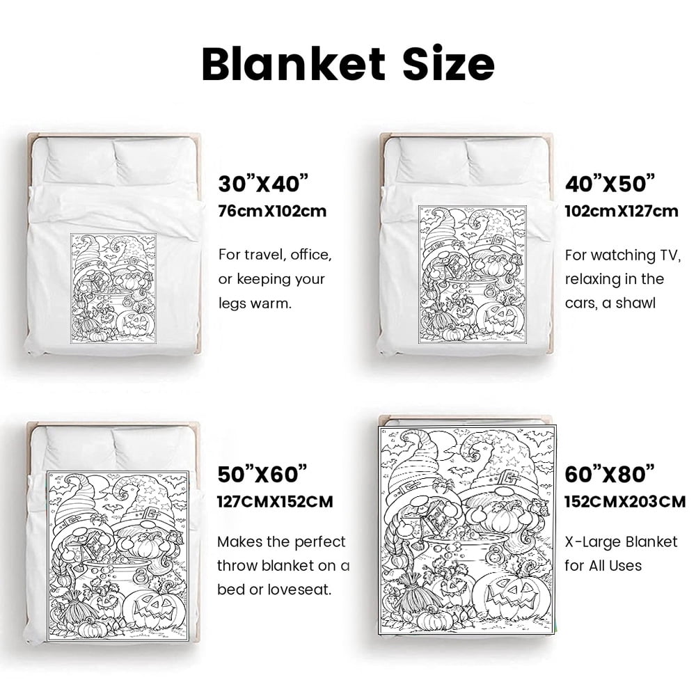 Coloring Fun Throw Blanket Gift for Kids, Halloween Pumpkin and Gnome Pattern Cozy Blanket for Fall Decor, Birthday Present, Soft Lightweight Blanket for Sofa Bed Couch Daily Use 50x60in（siz