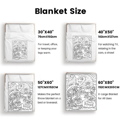 Coloring Fun Throw Blanket Gift for Kids, Halloween Pumpkin and Gnome Pattern Cozy Blanket for Fall Decor, Birthday Present, Soft Lightweight Blanket for Sofa Bed Couch Daily Use 50x60in（siz
