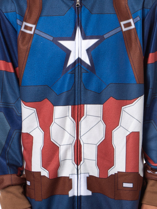 Marvel Captain America Winter Soldier Superhero Adult Hooded Union Suit Costume Pajama For Men and Women