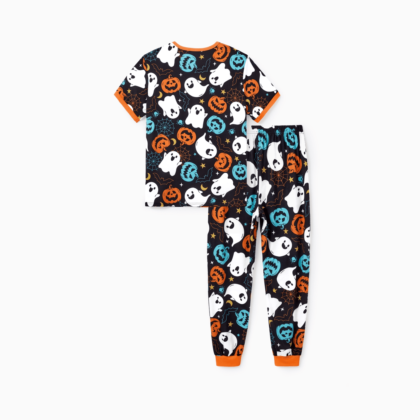 PatPat Halloween Pajamas Men 2 Piece Top & Pants Pjs Sets Family Matching Ghost and Pumpkin Allover Print Short Sleeve Sleepwear, Black, XL