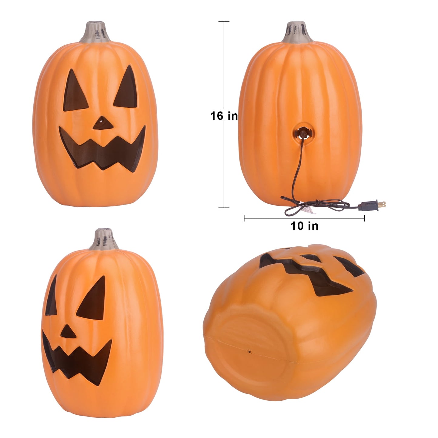 16in Pre-lit Halloween Pumpkin Jack O' Lantern with Bulbs for Porch, Front Door, Fireplace, Outdoor Decor