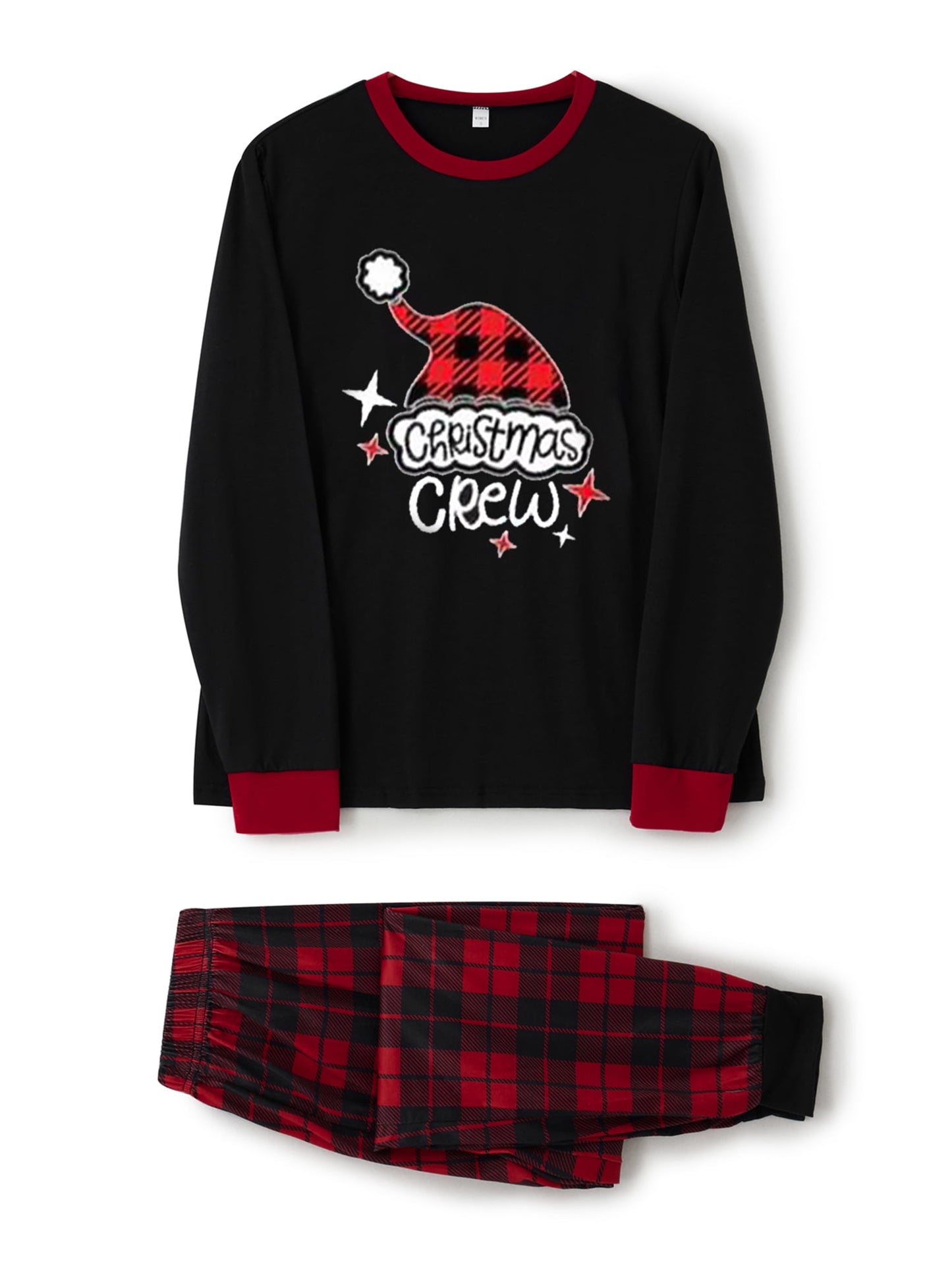Jaweiwi Christmas Family Pajamas Matching Set, Letters Print Long Sleeve Tops with Plaid Pants Sleepwear Loungewear