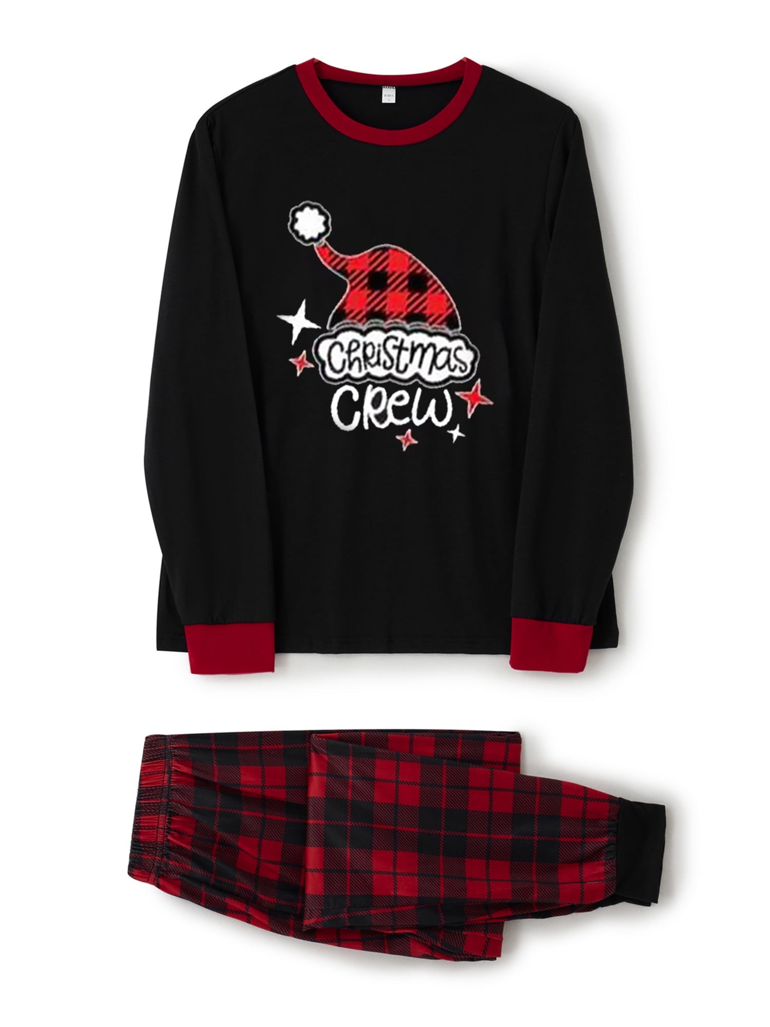 Jaweiwi Christmas Family Pajamas Matching Set, Letters Print Long Sleeve Tops with Plaid Pants Sleepwear Loungewear