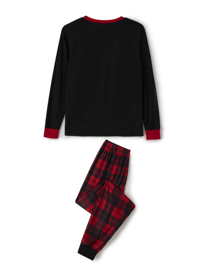 Jaweiwi Christmas Family Pajamas Matching Set, Letters Print Long Sleeve Tops with Plaid Pants Sleepwear Loungewear