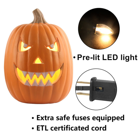 13 Inch Pre-Lit LED Halloween Pumpkin Lantern - Scary Face Decoration For Garden & Patio