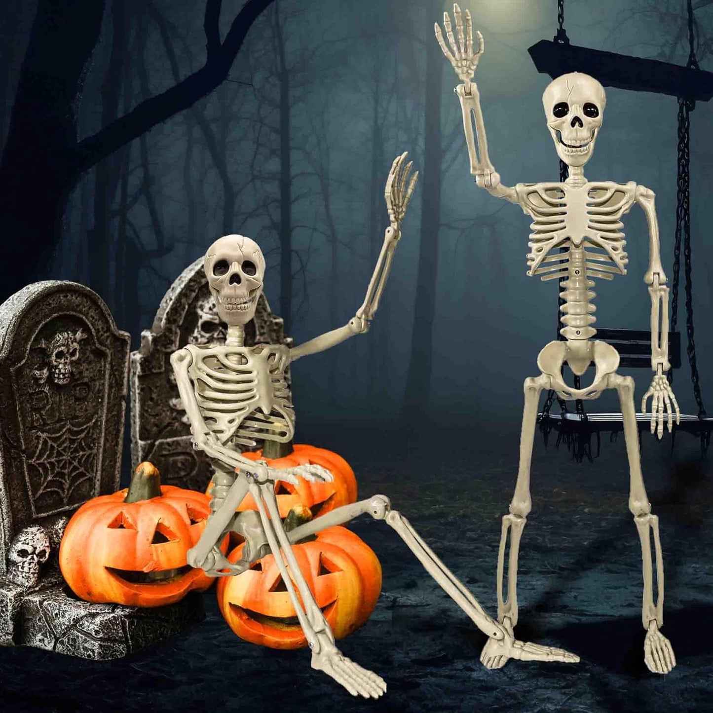 35" Halloween Skeleton Decoration – 3 ft Body with Posable Joints for Indoor & Outdoor Yard Patio Lawn Garden Haunted Party Decor