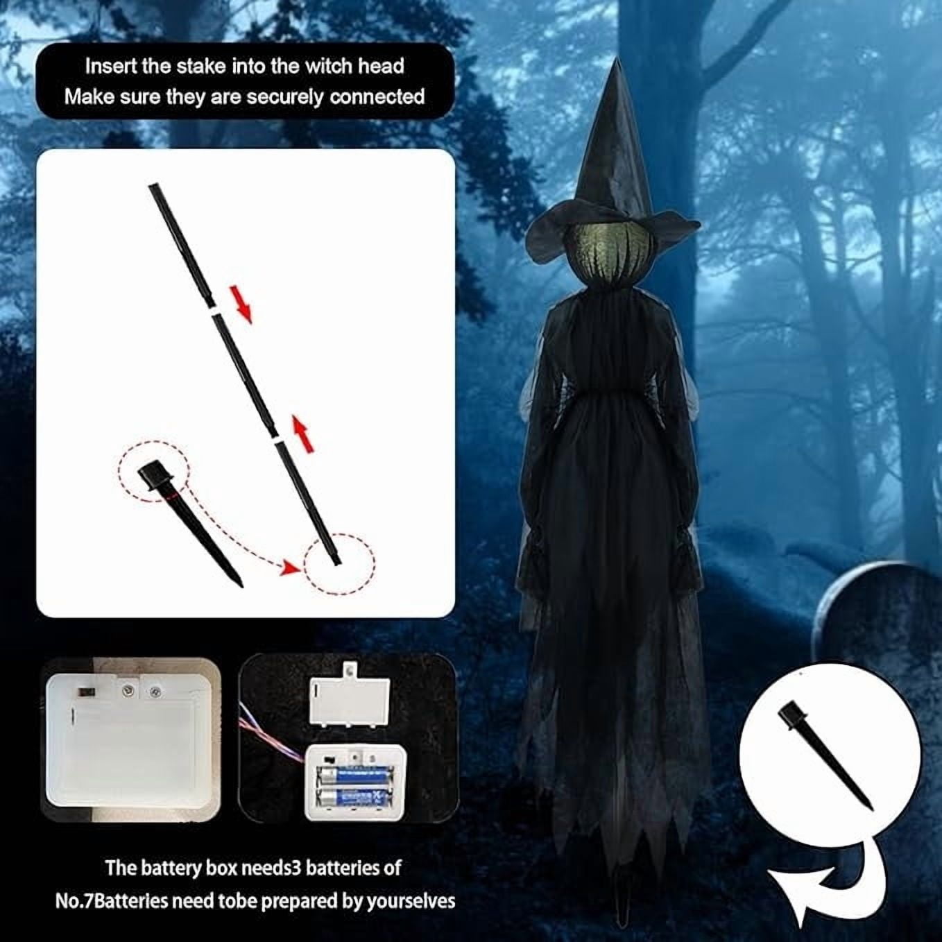 Halloween Witch Decorations Outdoor, 59" Light Up Witches Holding Hands Witches with Stakes, Voice Control Screaming Life Size Witches Waterproof for Yard Garden Lawn Decor, 3 count