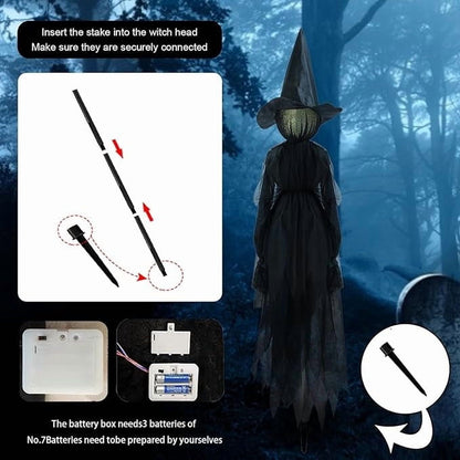 Halloween Witch Decorations Outdoor, 59" Light Up Witches Holding Hands Witches with Stakes, Voice Control Screaming Life Size Witches Waterproof for Yard Garden Lawn Decor, 3 count