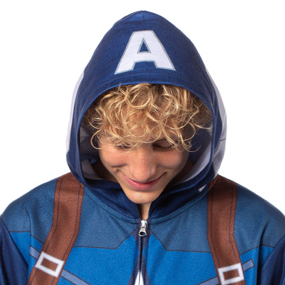 Marvel Captain America Winter Soldier Superhero Adult Hooded Union Suit Costume Pajama For Men and Women