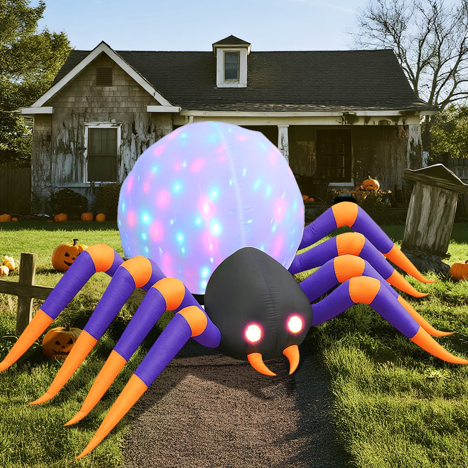 GVDV 8 FT Halloween Spider Inflatables Outdoor Decorations, Blow Up Yard Decoration with Built-in LED Lights for Holiday, Party, Yard, Garden