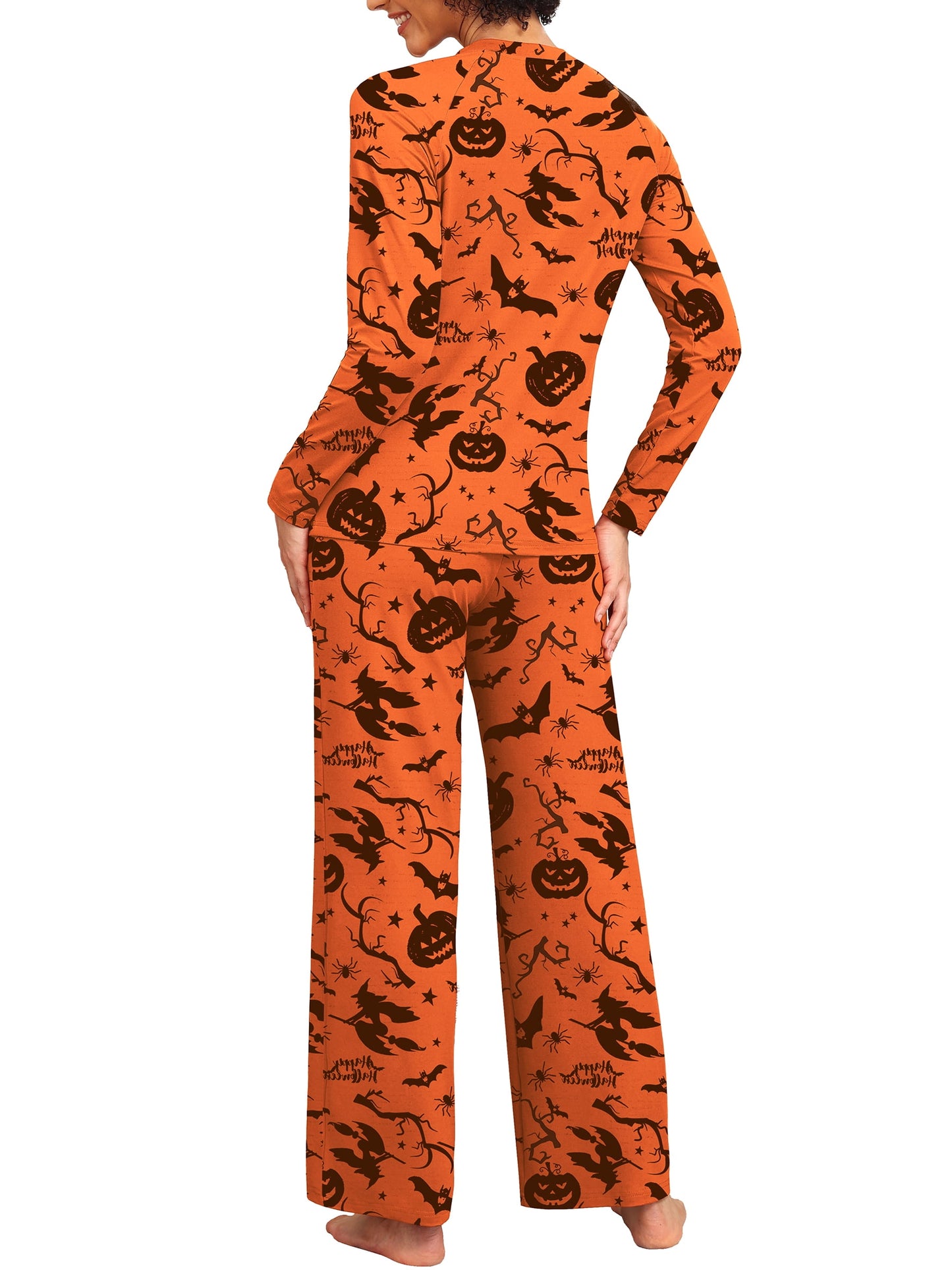 MINTREUS Couple Halloween Pajama Sets Soft PJs Sets for Couples/Women/Men Matching Sleepwear with Pockets