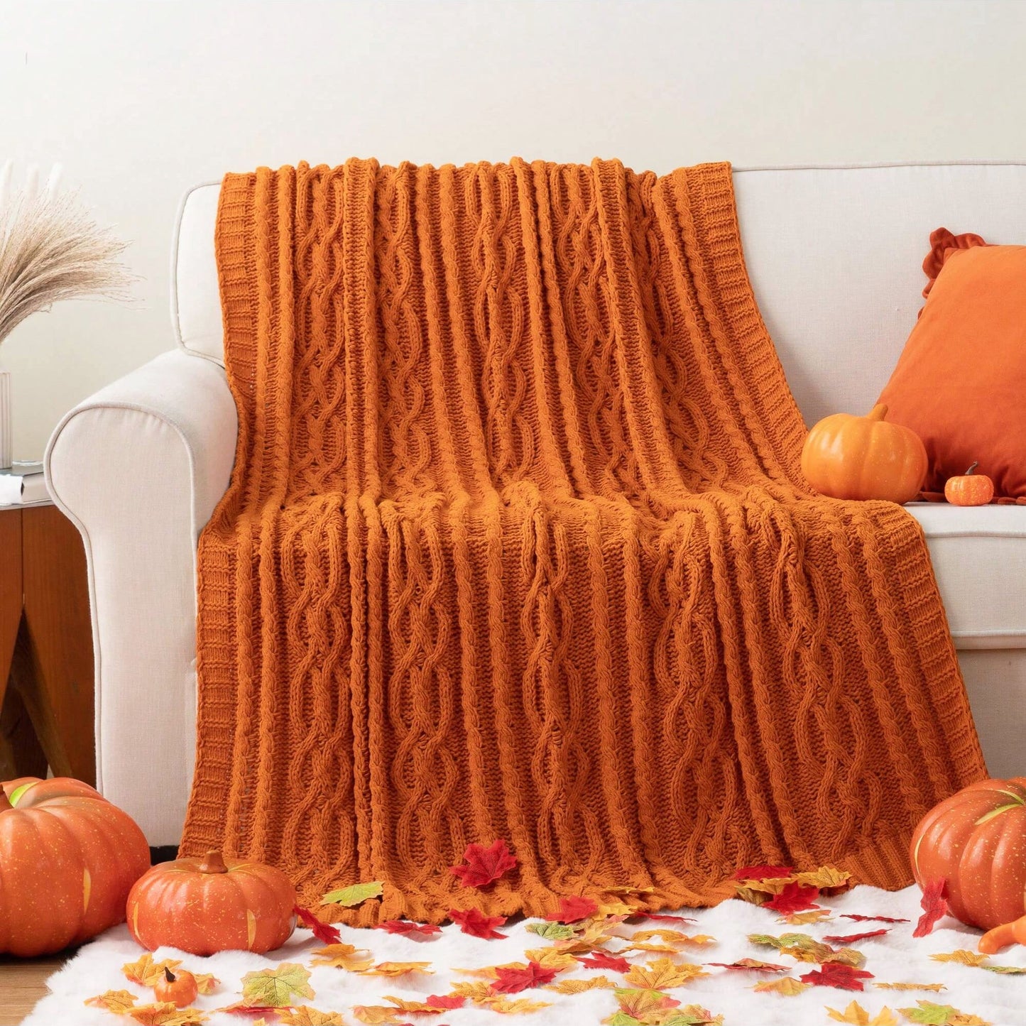 Battilo Burnt Orange Throw Blanket,Cozy Decorative Fall Blanket for Sofa Bed,Fall Decor,51"x67"