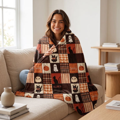 WWC Halloween Throw Blanket, 51x59 inch Soft Flannel Plaid Ghost Pumpkin Halloween Plush Throw, Halloween Cozy Fall Blanket for Couch and BedRoom