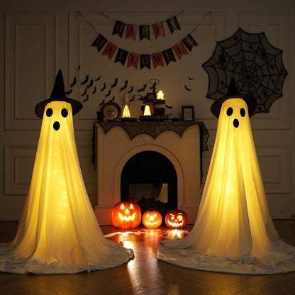 DAKIMOE Halloween Decorations Outdoor Indoor Halloween Party Decorations Indoor,Spooky Ghost Decor with String Lights,Halloween Ghost Lights for Porches Yards Gardens Lawn 2 Pack