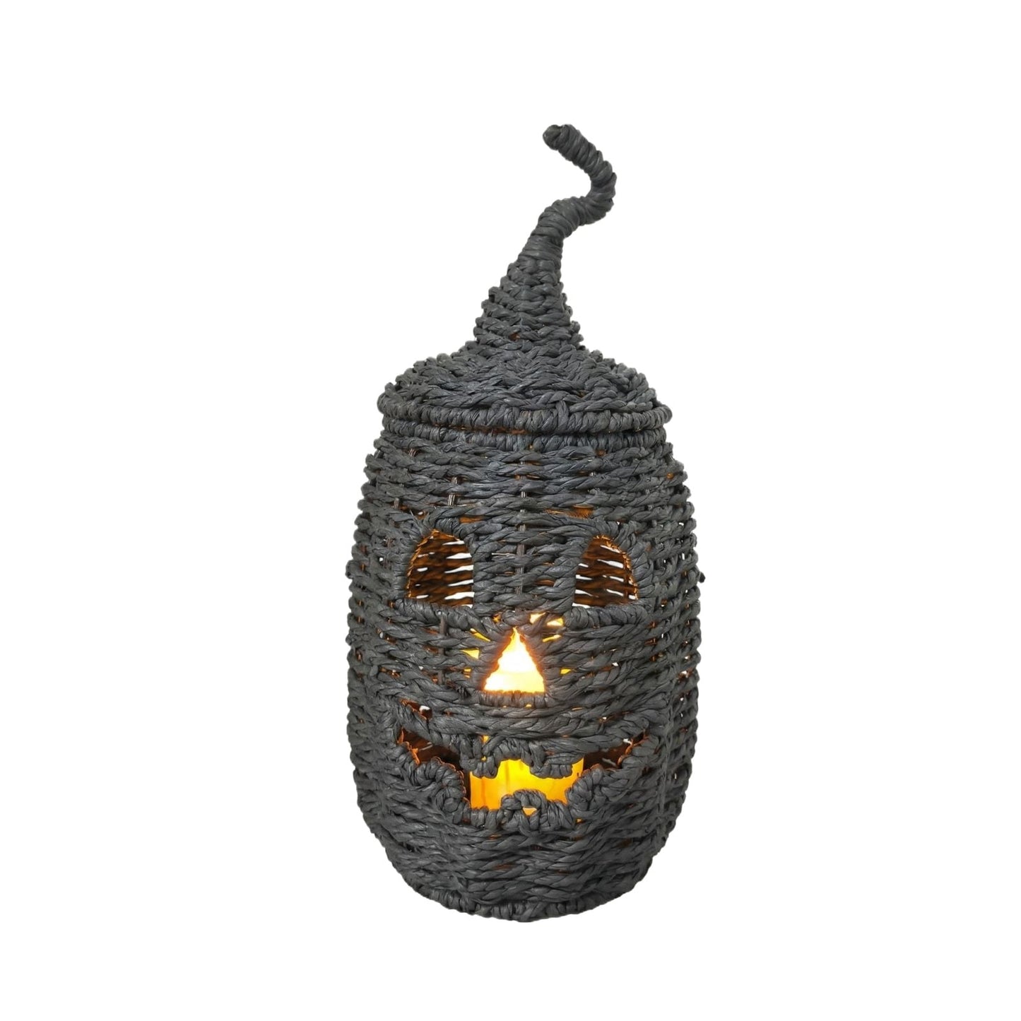 Halloween Woven Pumpkin Jack-O'-Lantern with LED Candle, Hand-Woven Rattan Fall Pumpkin Lantern Decor for Home Tabletop, Mantel, Spooky Haunted House Party Supplies Halloween Decorations Gifts