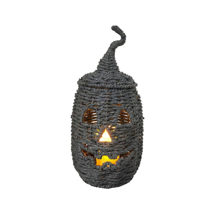 Halloween Woven Pumpkin Jack-O'-Lantern with LED Candle, Hand-Woven Rattan Fall Pumpkin Lantern Decor for Home Tabletop, Mantel, Spooky Haunted House Party Supplies Halloween Decorations Gifts