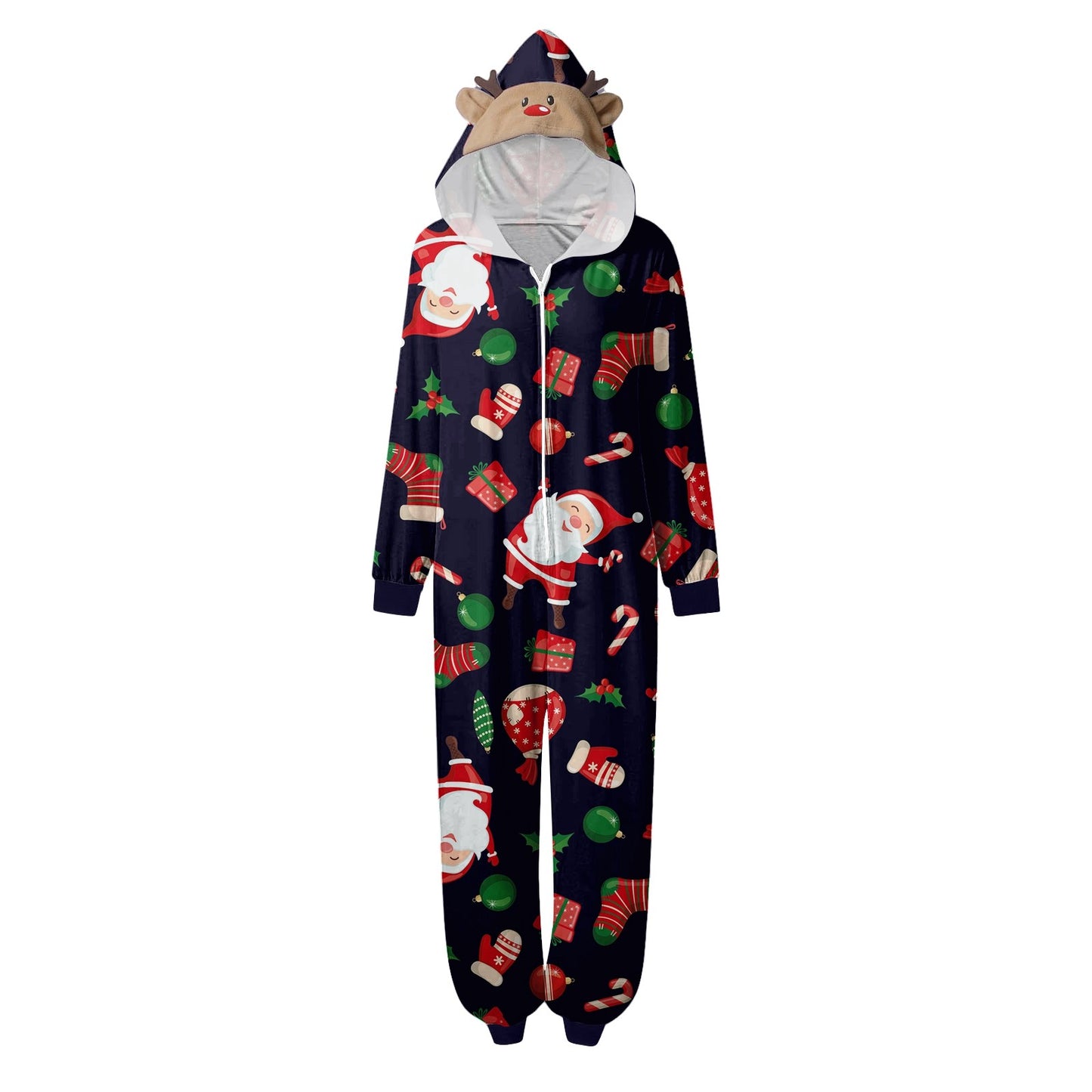 CUZIBR Christmas Family Pajamas Hooded Full Zipper Up Sleepwear Outfits Long Sleeve Cute Snowflake Print One Piece Jumpsuits Loungewear For Mom,Navy,M