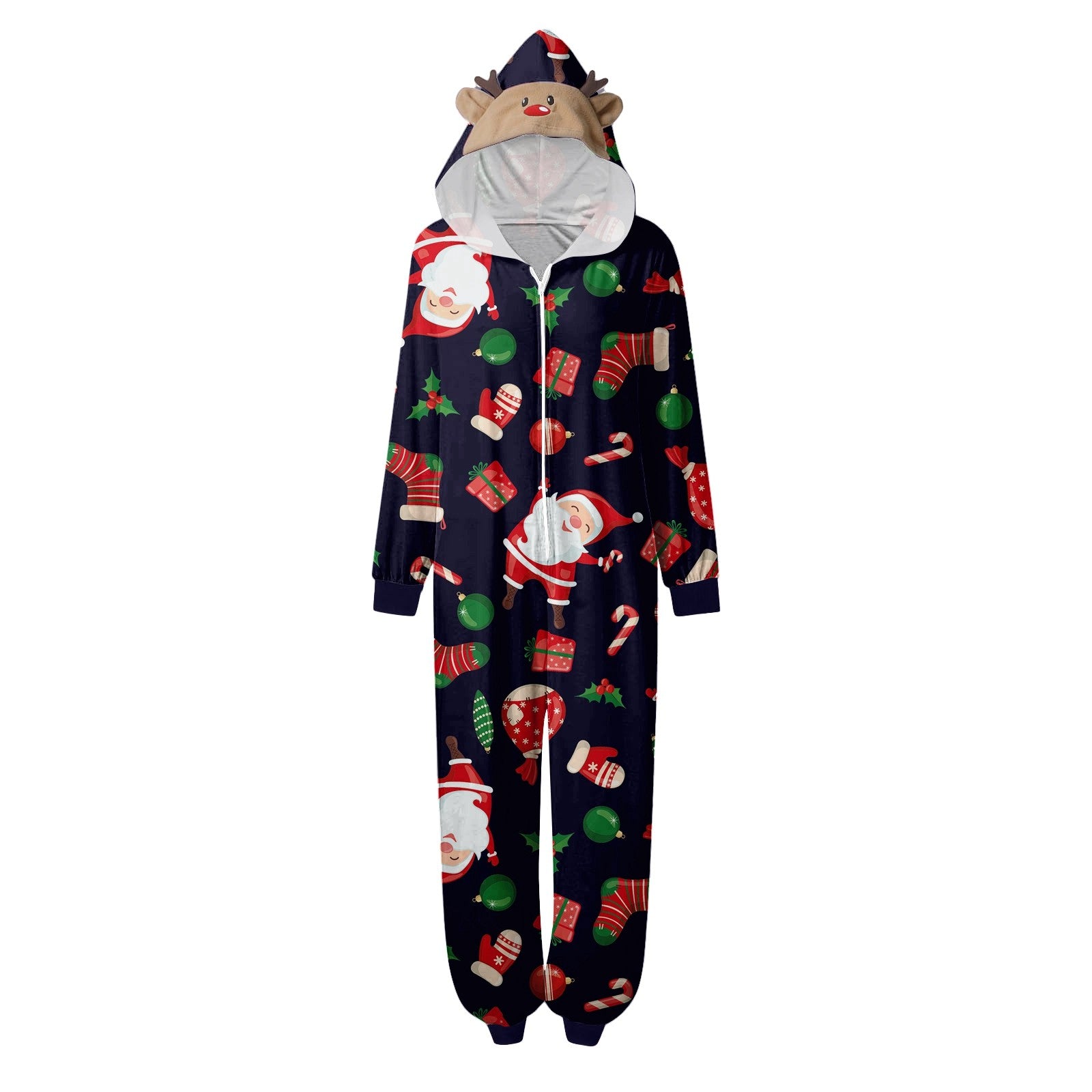CUZIBR Christmas Family Pajamas Hooded Full Zipper Up Sleepwear Outfits Long Sleeve Cute Snowflake Print One Piece Jumpsuits Loungewear For Mom,Navy,M