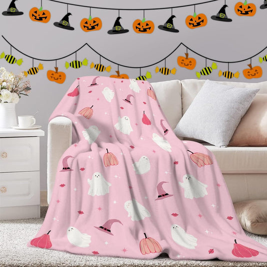 50''*60''Halloween Blanket Cute Ghost Boo Halloween Throw Blankets Spooky Throws for Kids Adults Lightweight Soft Warm Cozy Flannel for Sofa Bedding Decorations Yellow