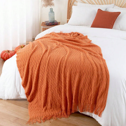 Battilo Burnt Orange Throw Blanket for Couch Bed,Fall Throws with Tassels,Halloween Blanket,50"x60"