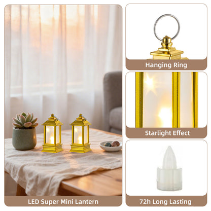 Sziqiqi Set of 24 Gold Mini Starry Lanterns with LED Lights: Small Decorative Indoor Hanging Lanterns for Halloween Christmas Centerpiece Wedding Party