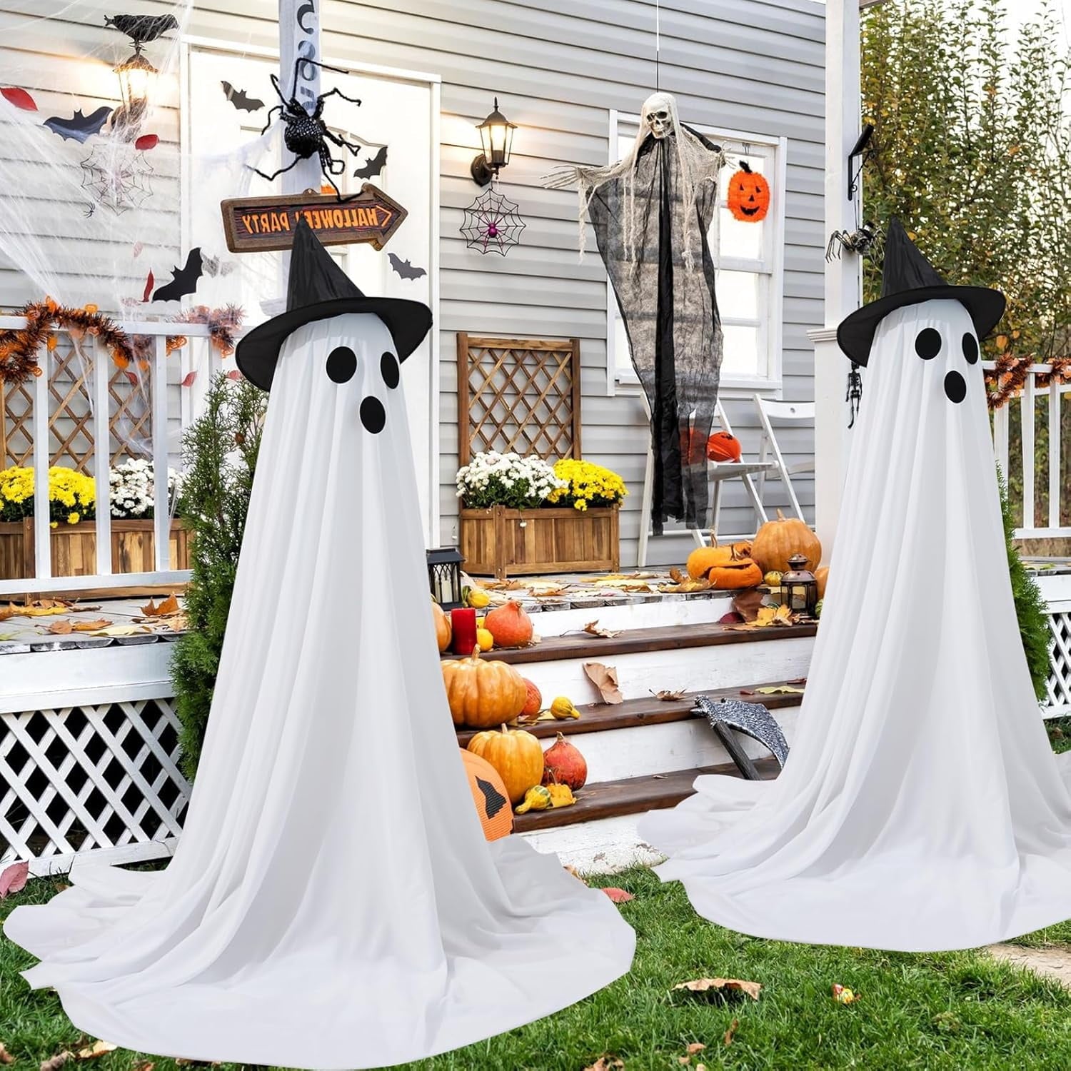 DAKIMOE Halloween Decorations Outdoor Indoor Halloween Party Decorations Indoor,Spooky Ghost Decor with String Lights,Halloween Ghost Lights for Porches Yards Gardens Lawn 2 Pack