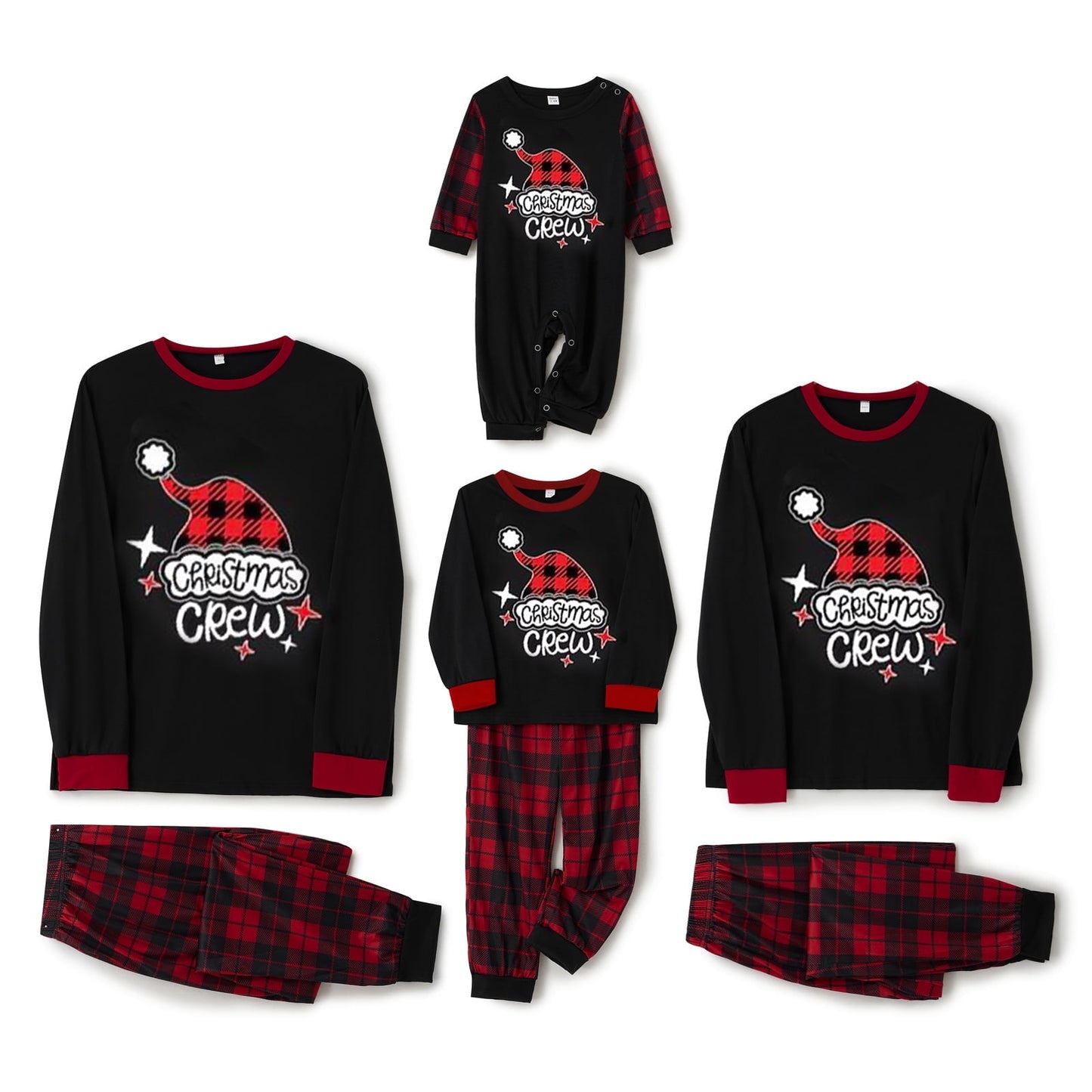 Jaweiwi Christmas Family Pajamas Matching Set, Letters Print Long Sleeve Tops with Plaid Pants Sleepwear Loungewear