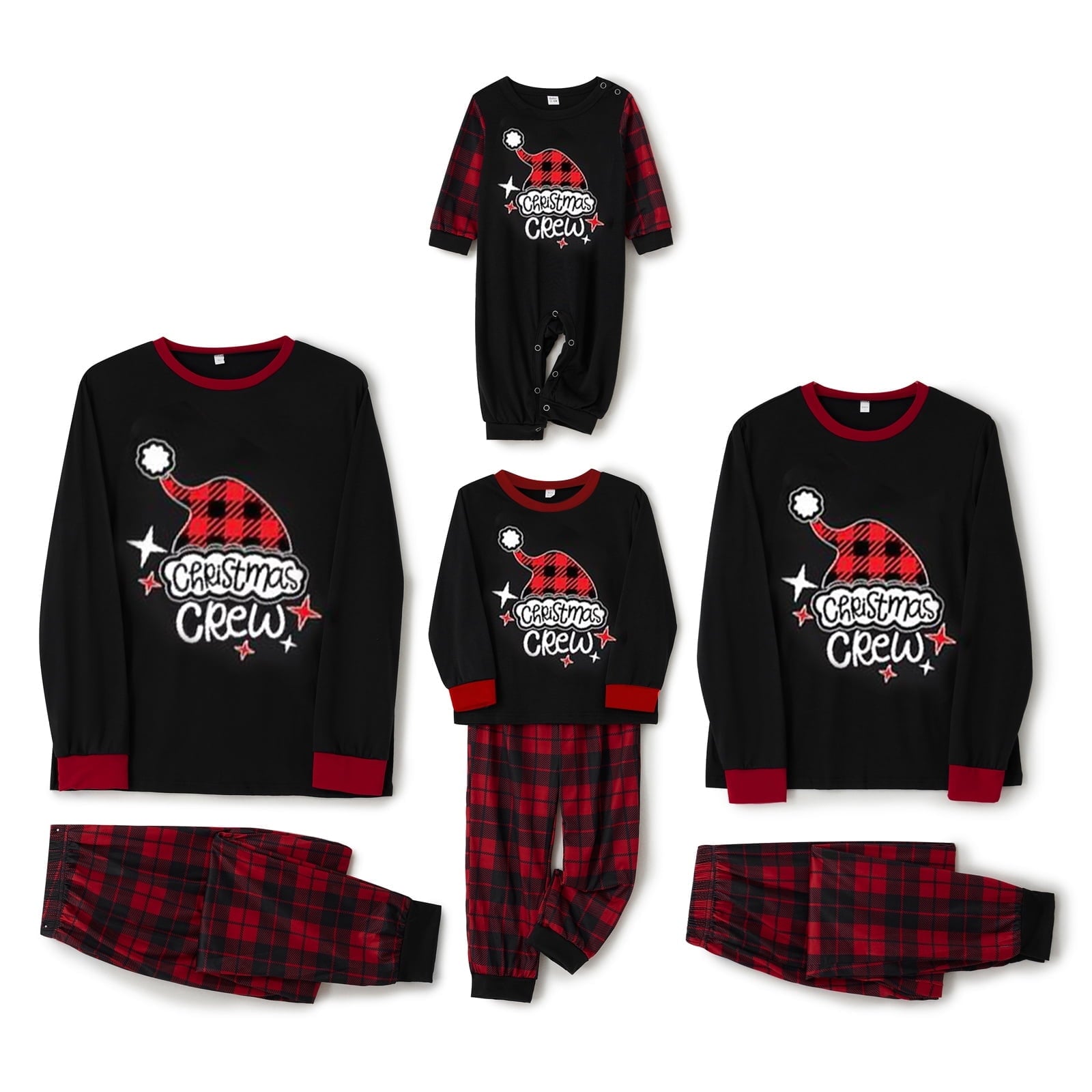 Jaweiwi Christmas Family Pajamas Matching Set, Letters Print Long Sleeve Tops with Plaid Pants Sleepwear Loungewear