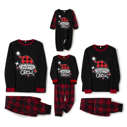 Jaweiwi Christmas Family Pajamas Matching Set, Letters Print Long Sleeve Tops with Plaid Pants Sleepwear Loungewear