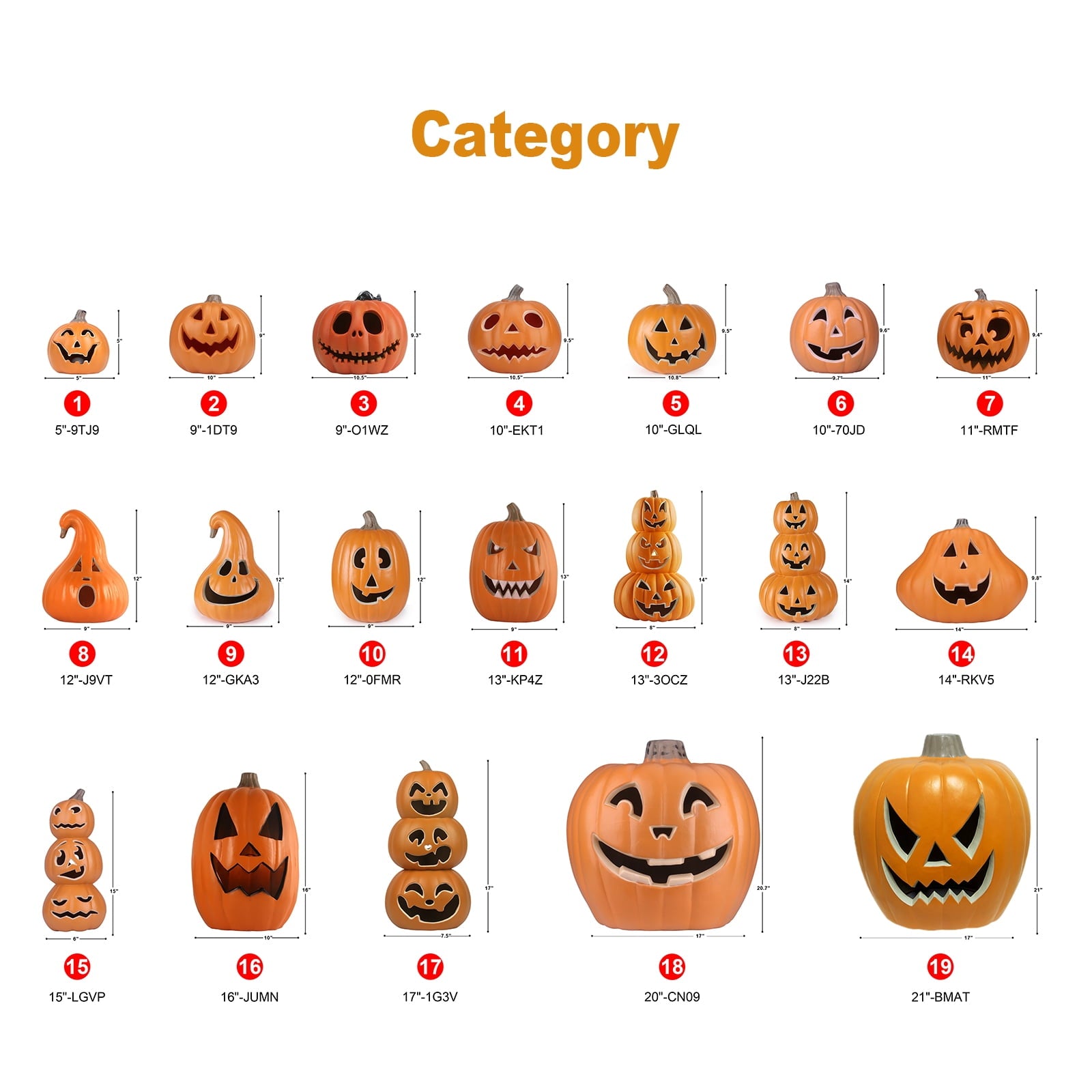 14in Halloween Jack o Lanterns Light Up Pumpkin with LED Bulb Indoor/Outdoor Decorations - Scary Face