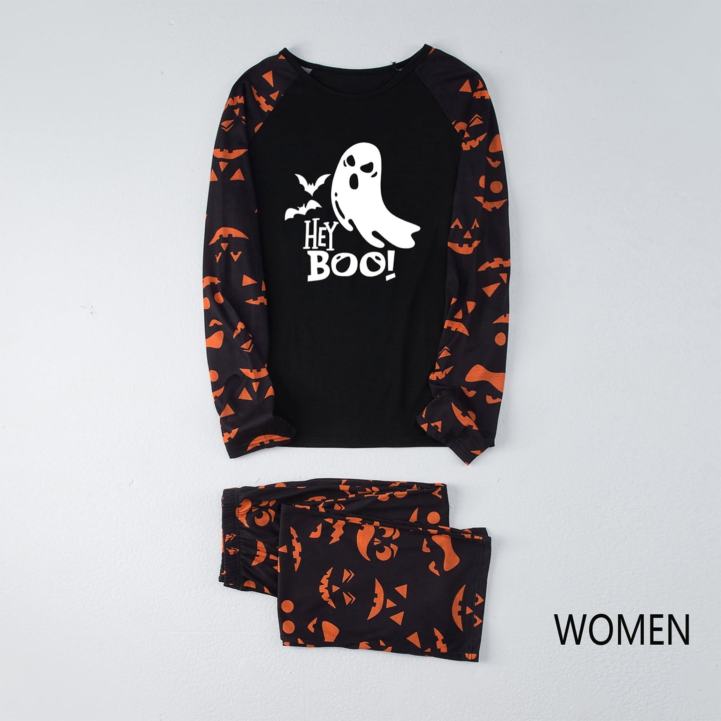 DAKIMOE Halloween Pajamas Family Matching Glow In The Dark Halloween Print Long Sleeve PJs Set Outfits 2 Pieces Cotton Loungewear Sleepwear for Adult Men Women Kids Toddler, Ghost, Mom-M