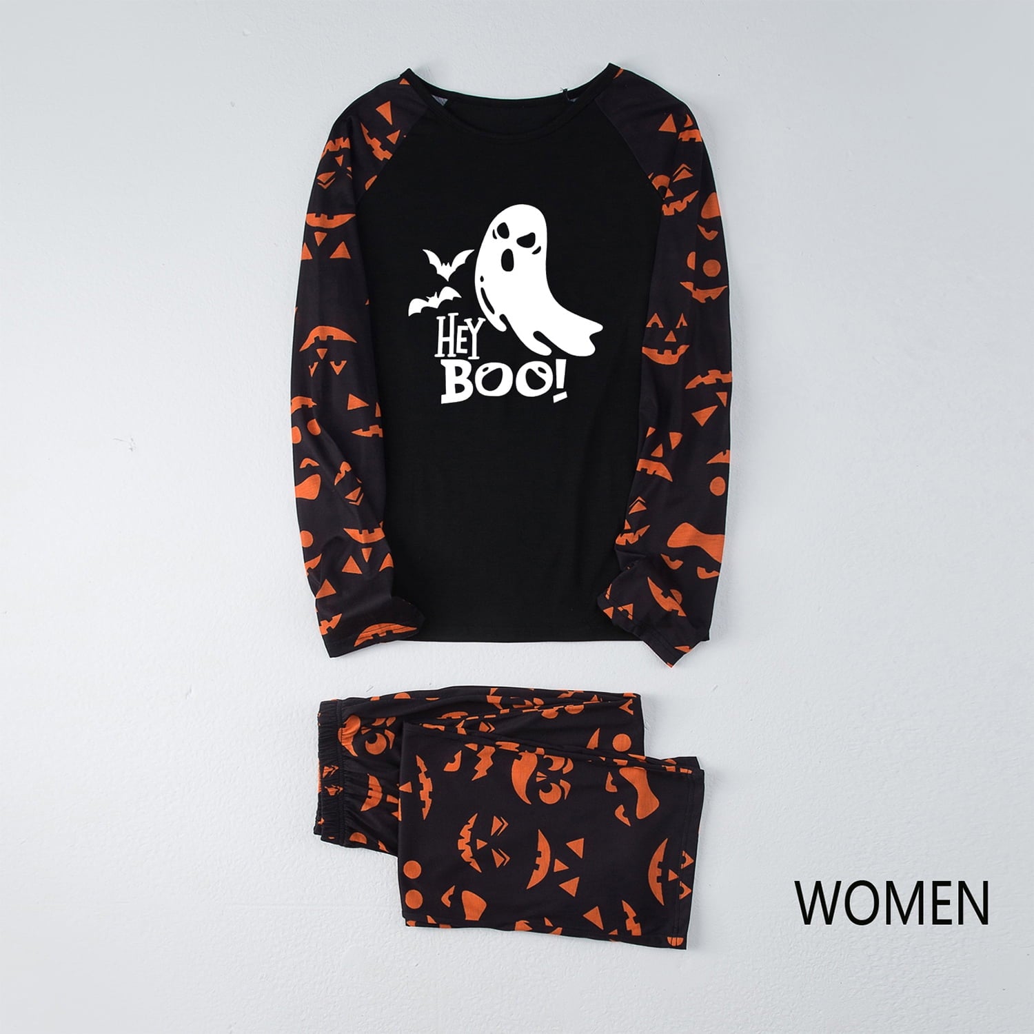 DAKIMOE Halloween Pajamas Family Matching Glow In The Dark Halloween Print Long Sleeve PJs Set Outfits 2 Pieces Cotton Loungewear Sleepwear for Adult Men Women Kids Toddler, Ghost, Mom-M
