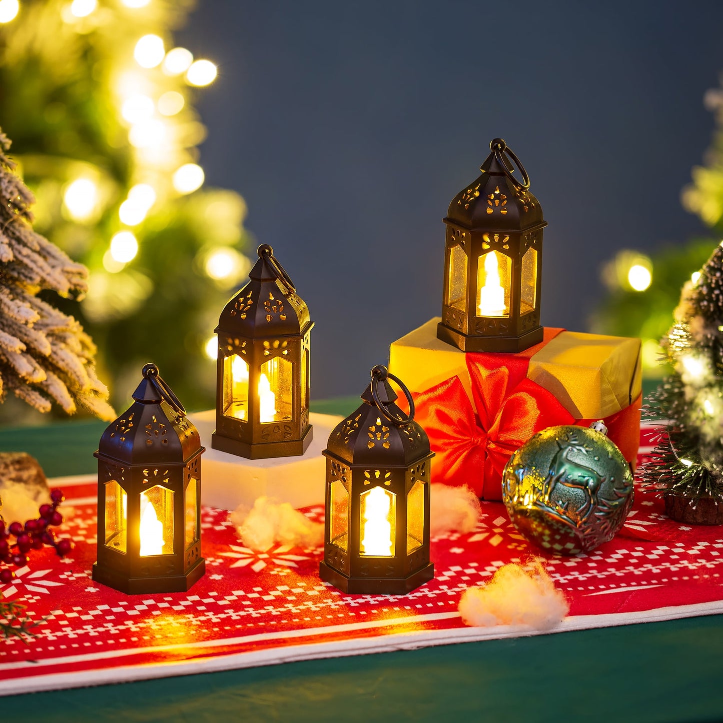 Sziqiqi Mini Lanterns Decorative for Centerpiece: 10pcs Hanging Small Black Lantern Bulk with Flickering LED Candles for Halloween Decorations, Wedding Decor, Christmas Table, Batteries Included