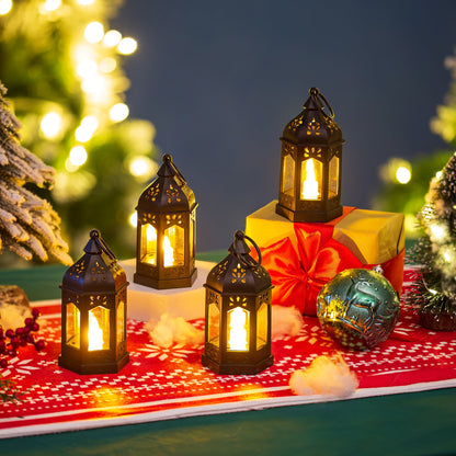 Sziqiqi Mini Lanterns Decorative for Centerpiece: 10pcs Hanging Small Black Lantern Bulk with Flickering LED Candles for Halloween Decorations, Wedding Decor, Christmas Table, Batteries Included