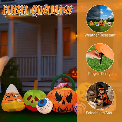 8FT Halloween Inflatable Pumpkin Ghost Scene, Waterproof Polyester, Quick Inflation with Stakes/Ropes for Yard/Garden/Indoor