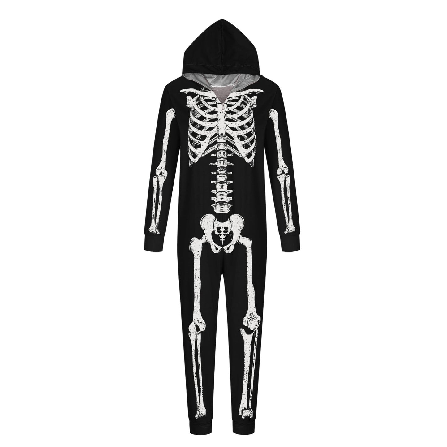 CLOISE Halloween Pajamas Family Set Skeleton One Piece Pajamas for Women Hooded Zip up Pjs Comfort Long Sleeve Holiday Loungewear Funny Halloween Outfits Fall Black M