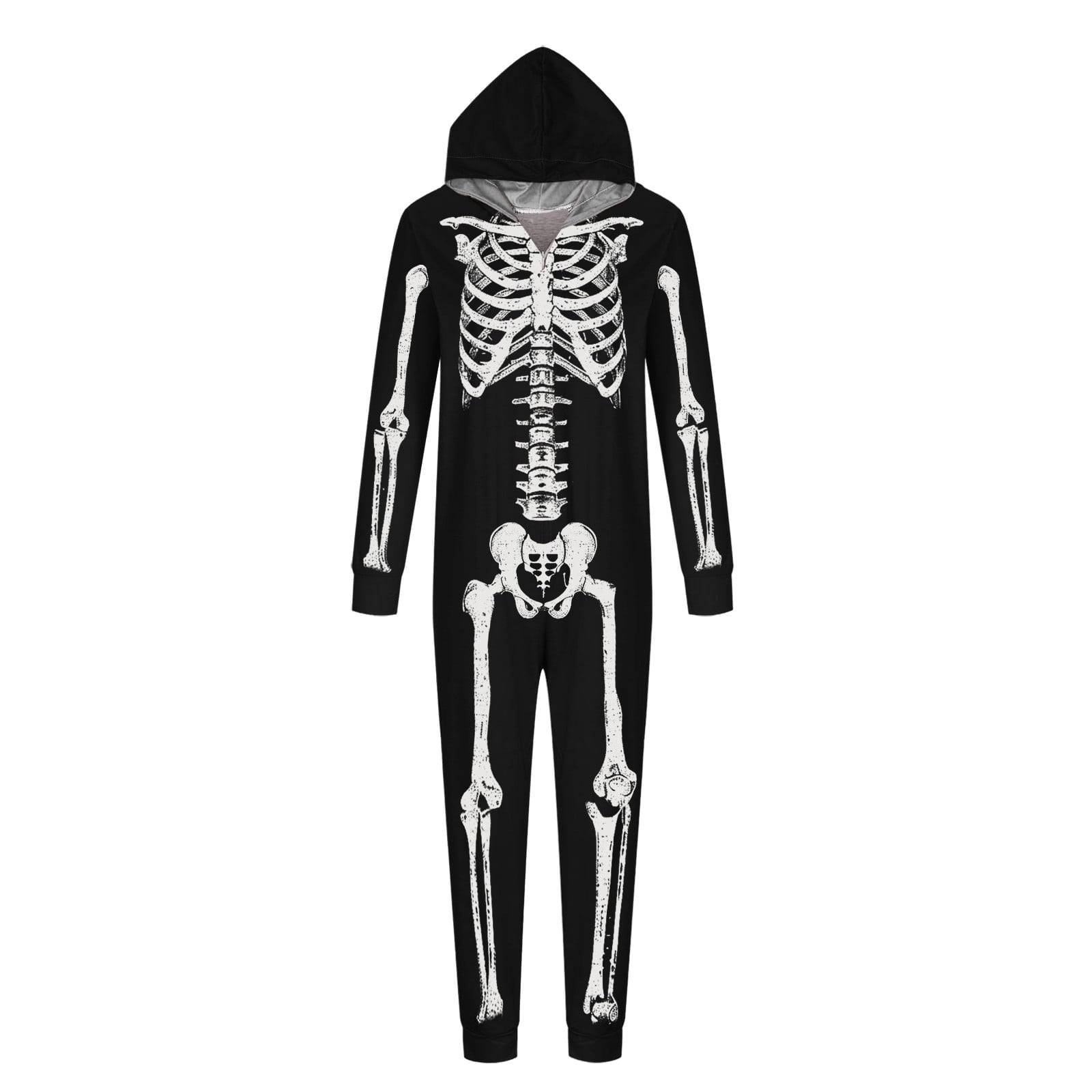 CLOISE Halloween Pajamas Family Set Skeleton One Piece Pajamas for Women Hooded Zip up Pjs Comfort Long Sleeve Holiday Loungewear Funny Halloween Outfits Fall Black M