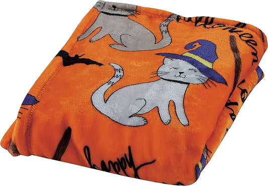 Holiday Blanket, Printed Soft Plush Throw, Fun Halloween Theme, Home Décor Fuzzy Warm & Cozy, for Bedding, Couch & Gift, 50” x 60” - Halloween Cats